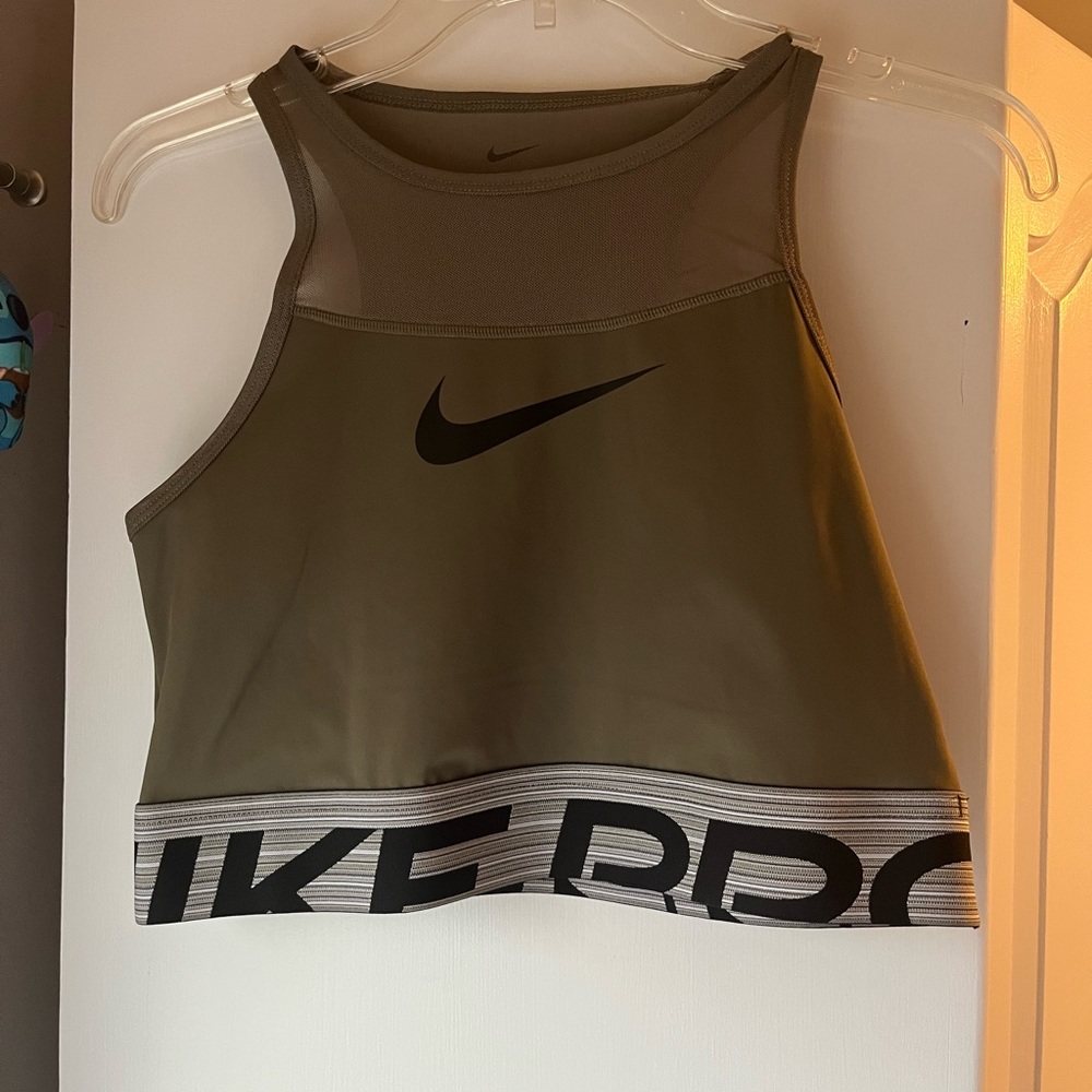 Nike Pro Sports Bra Olive Green and Black - Picture 5 of 11